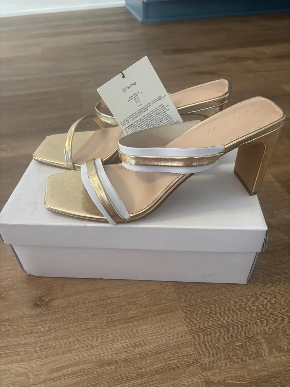 NWT -  Metallic Gold Two-Strap Block Heel Sandal for Women
